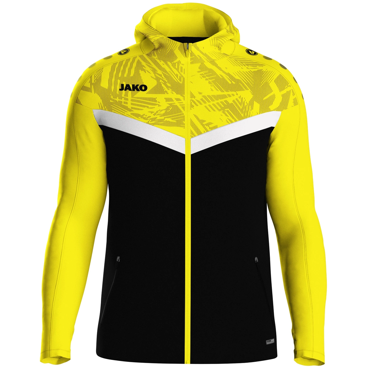 JAKO Kapuzenjacke_Iconic 6824 808 schwarz/soft yellow